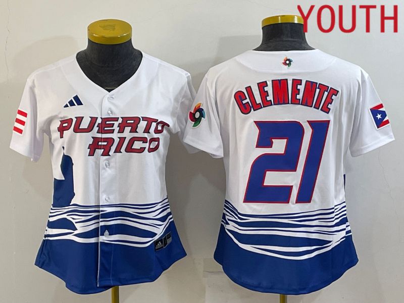 Youth 2023 World Cub Puerto Rico #21 Clemente White MLB Jersey7->youth mlb jersey->Youth Jersey